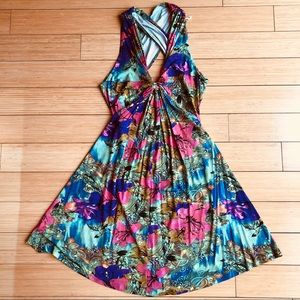 Island Print Cross-back Dress - Venus